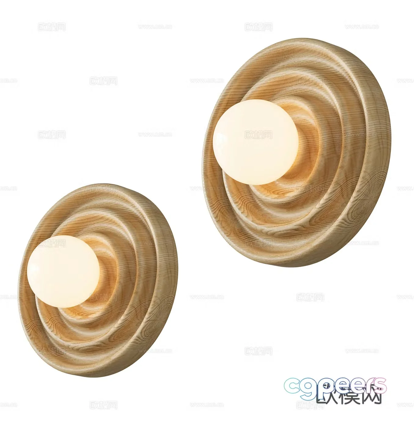 Creamy style wooden round wall lamp 3d model