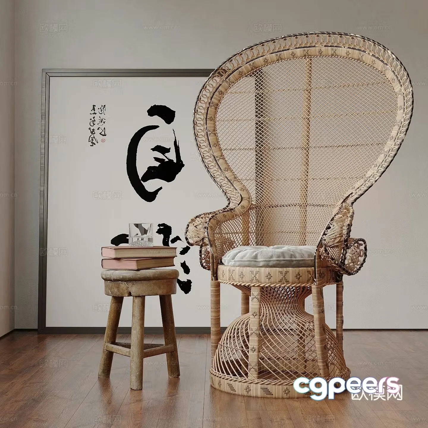 Retro rattan chair casual chair decorative painting 3d model