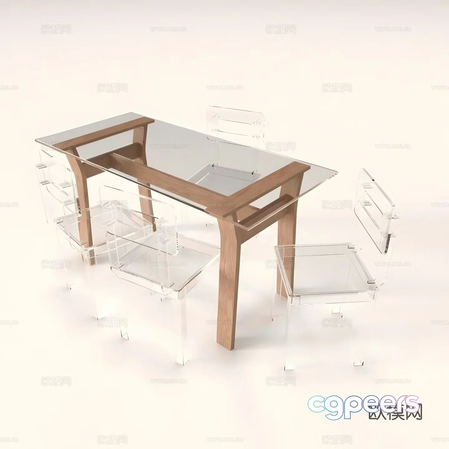 Transparent dining table and chair 3d model