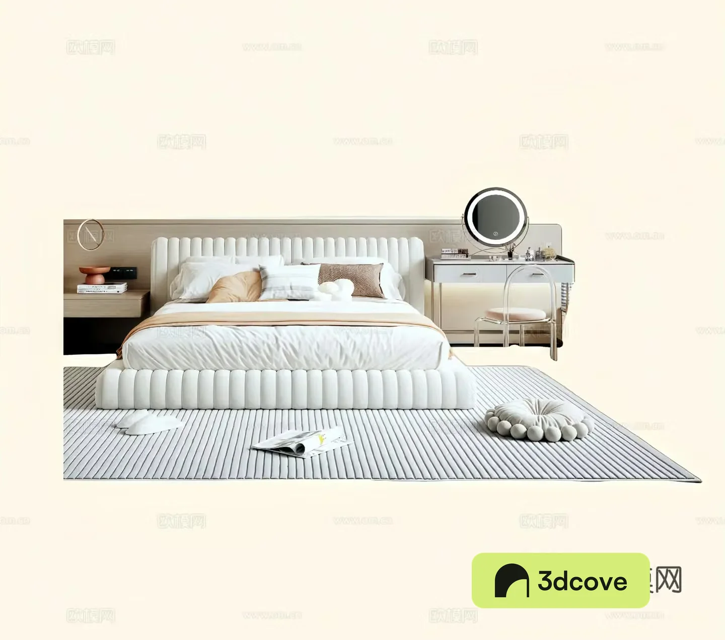 Modern cream style double bed carpet dressing table