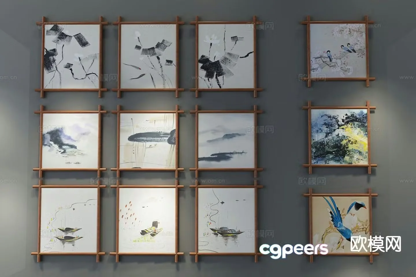 New Chinese style decorative painting ink painting hanging painting 3D model