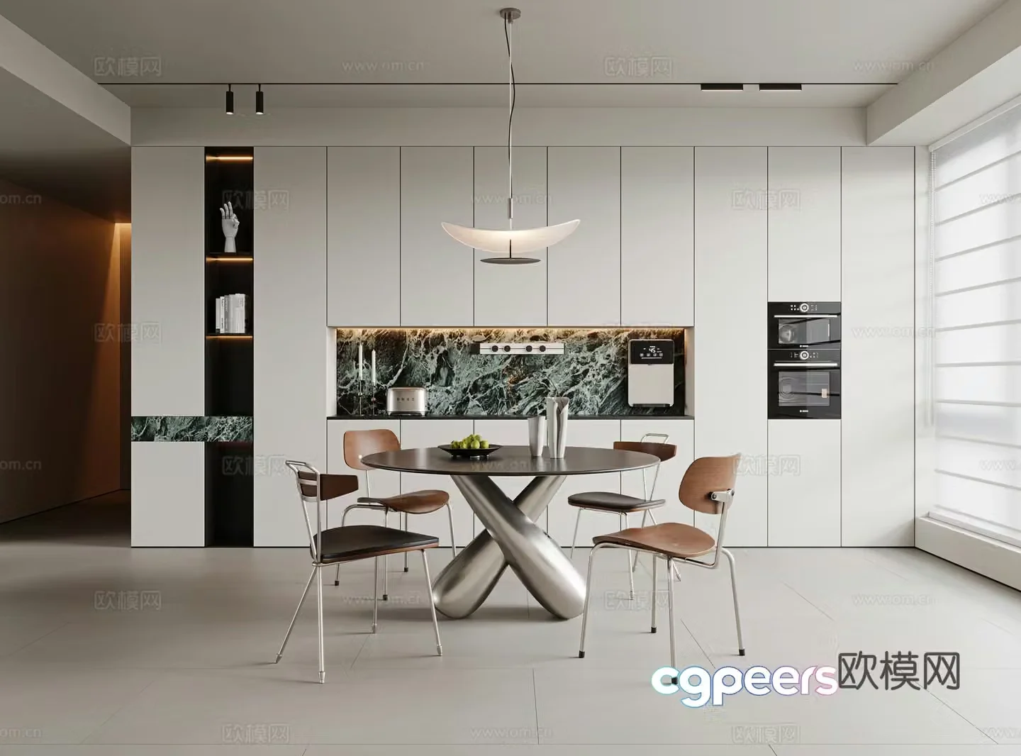 Modern minimalist dining room round dining table and chairs stainless steel dining table minimalist dining chair stainless steel single chair 3D model