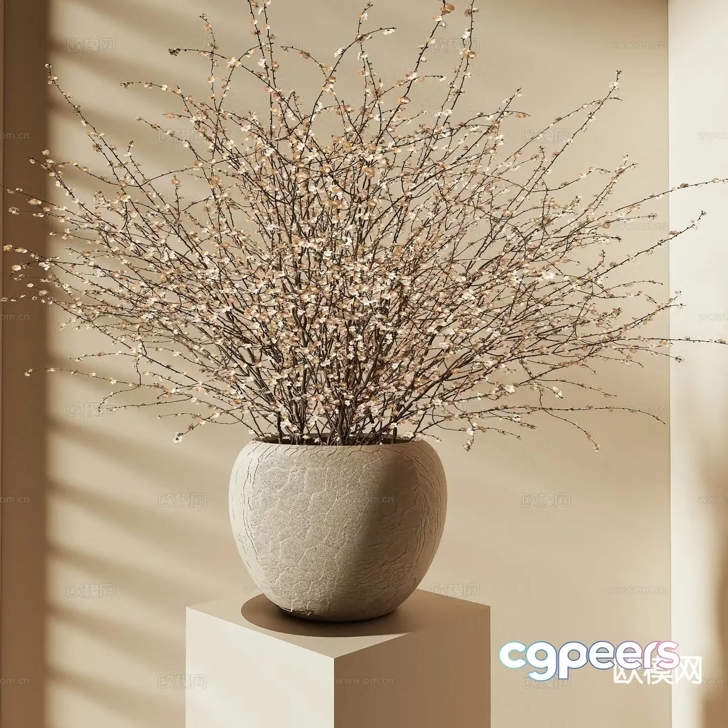 Wabi-sabi vase dried flowers flower arrangement 3d model