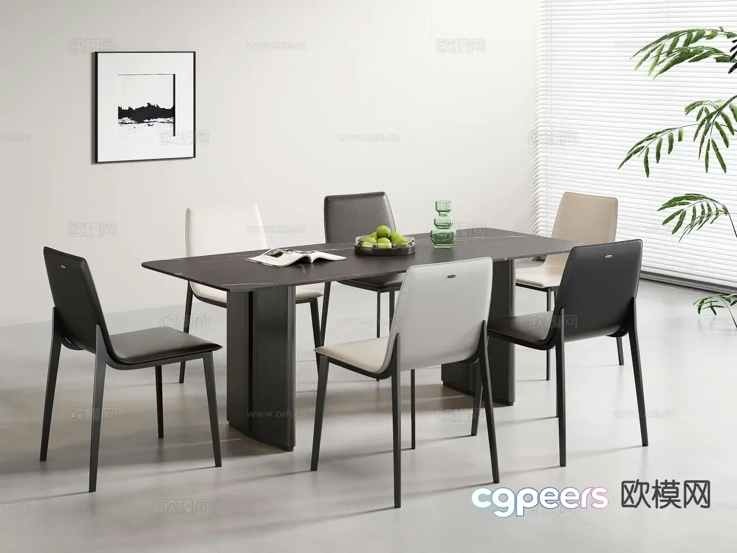 Modern dining table and chairs 3d model