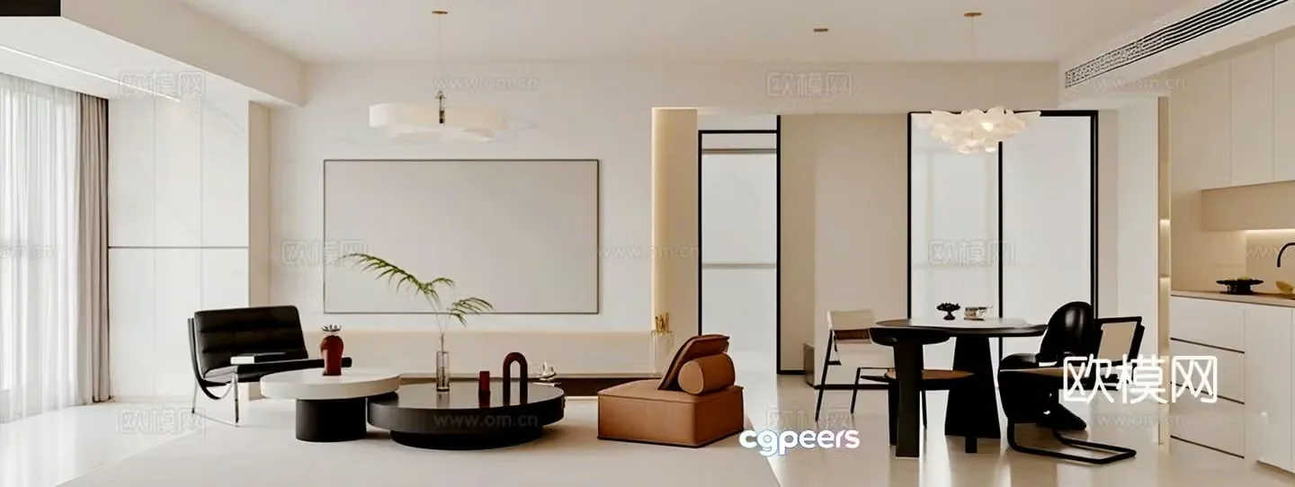 Modern minimalist living restaurant 3d model