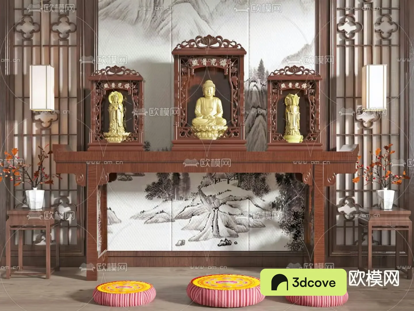 New Chinese style Buddhist hall Tathagata Buddha statue