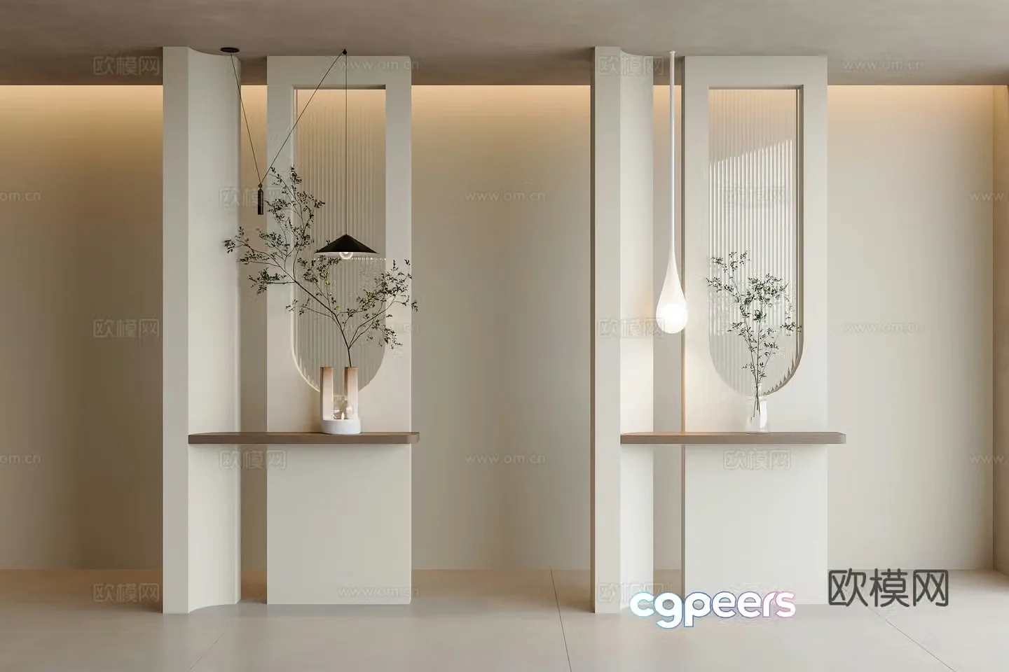 Modern cream style partition wall entrance partition glass partition green plant small chandelier entrance partition 3D model