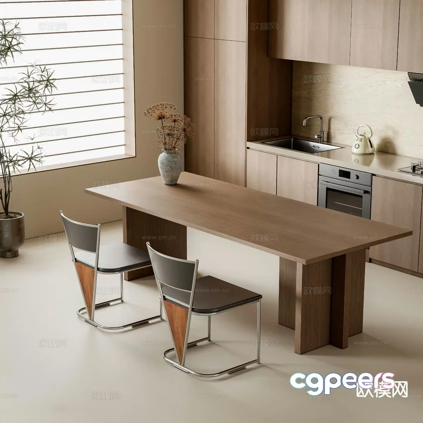 Medieval style dining table and chairs bar dining table 3D model
