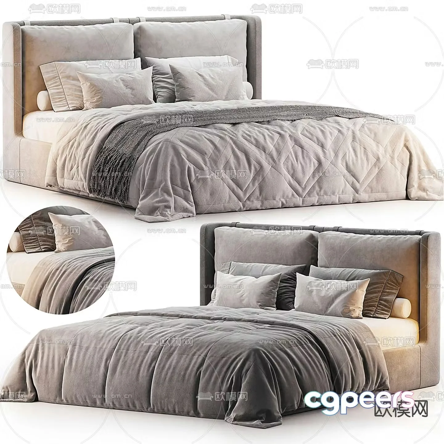 Modern double bed 3d model