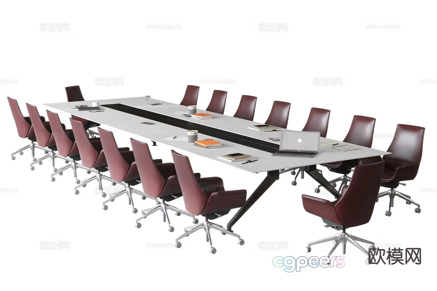 Modern conference table and chair office chair long conference table 3d model