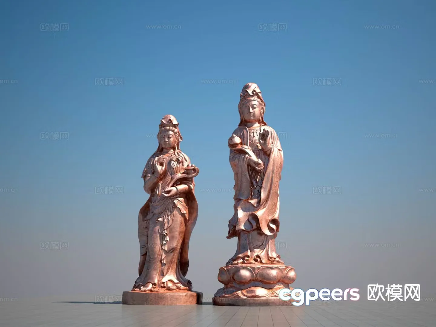 Guanyin Bronze Statue Bodhisattva Sculpture 3D Model