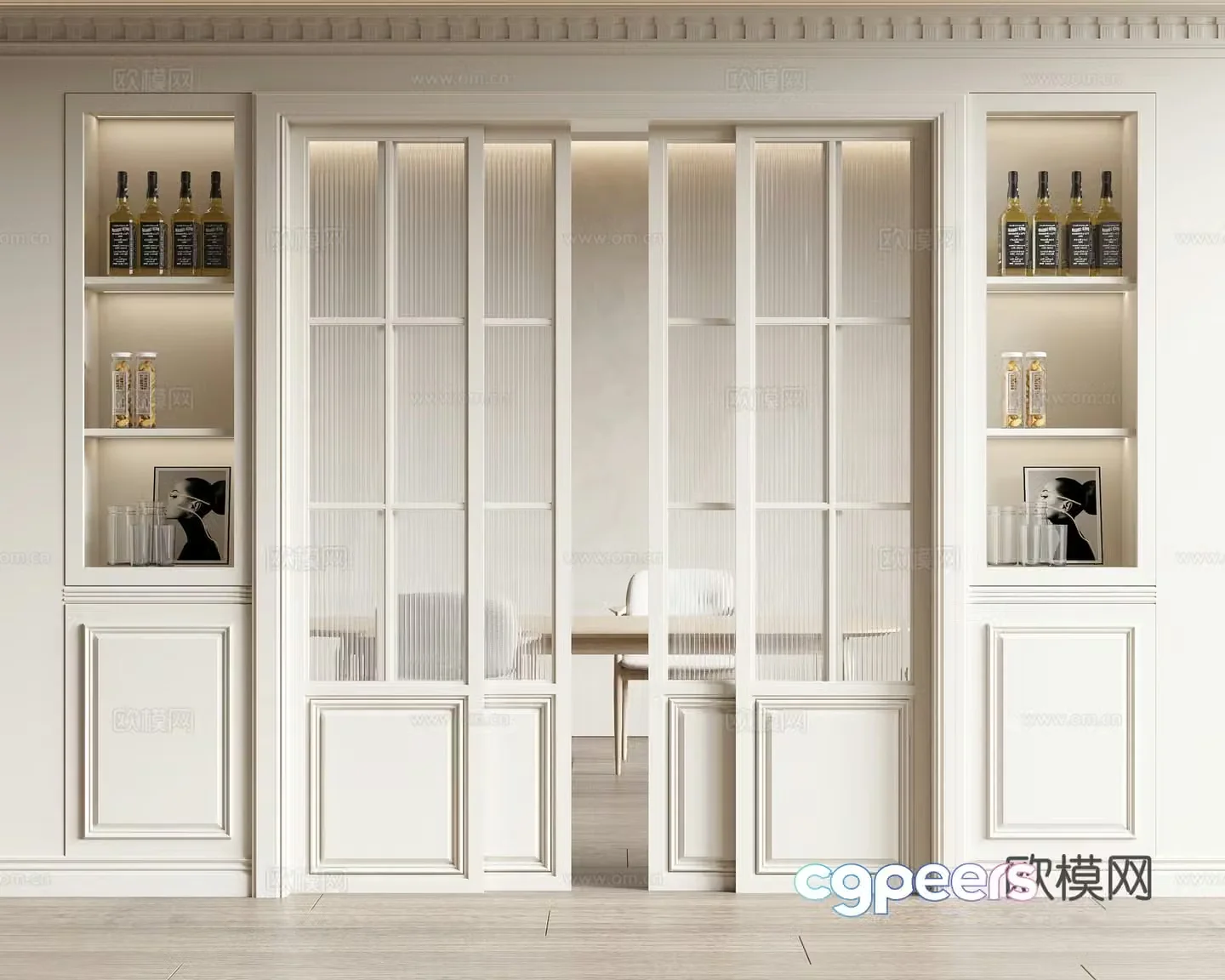 French sliding door 3D model