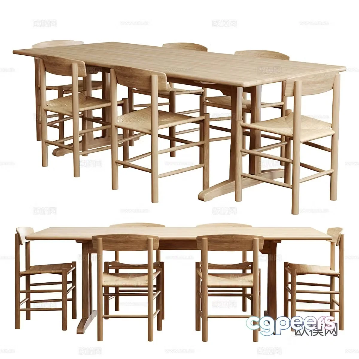 Log dining table and chairs Solid wood dining table Solid wood dining chairs Negotiable table and chairs Garden dining table and chairs Outdoor dining 3D model