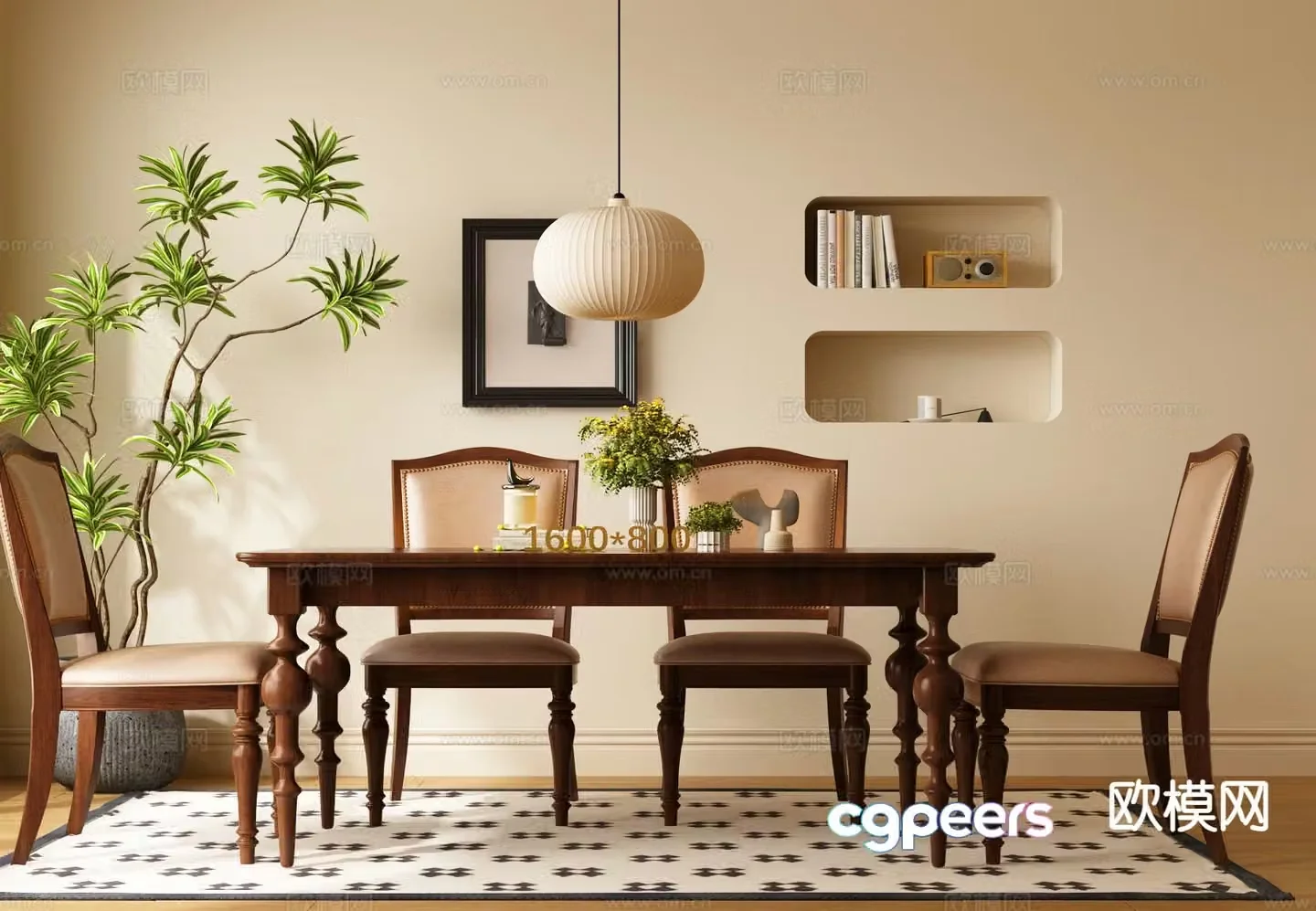 American dining table and chairs 3d model