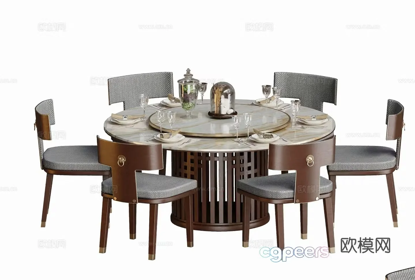 New Chinese dining table and chair 3D model