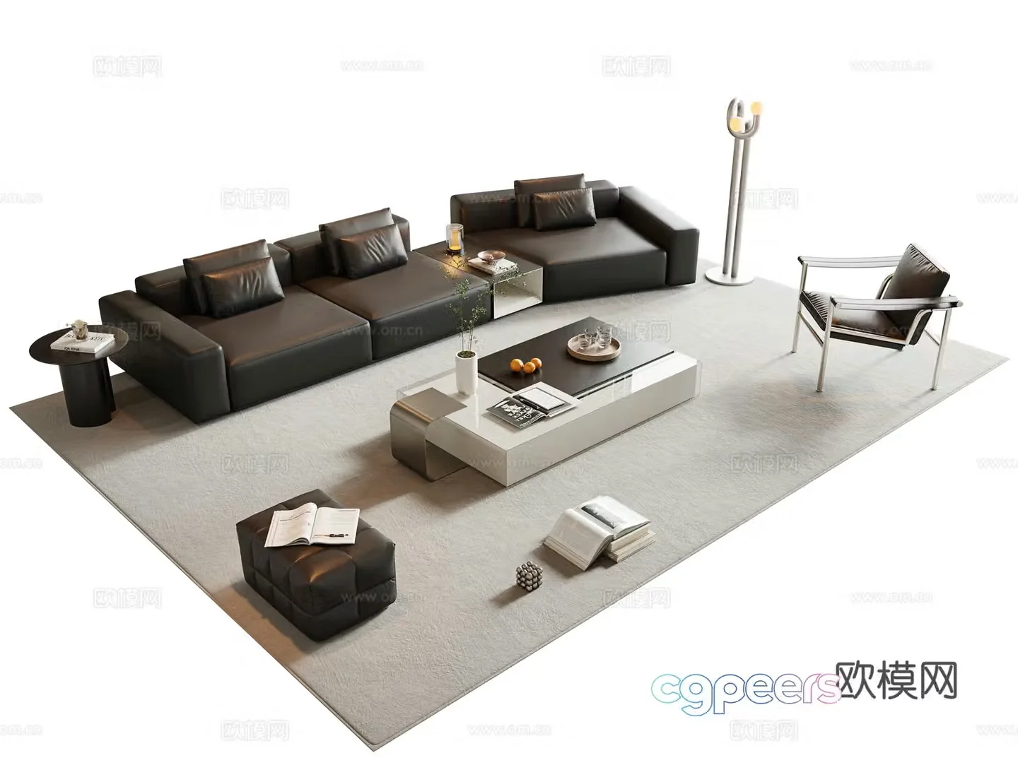 Italian sofa coffee table combination corner sofa leather sofa multi-person sofa square coffee table 3D model