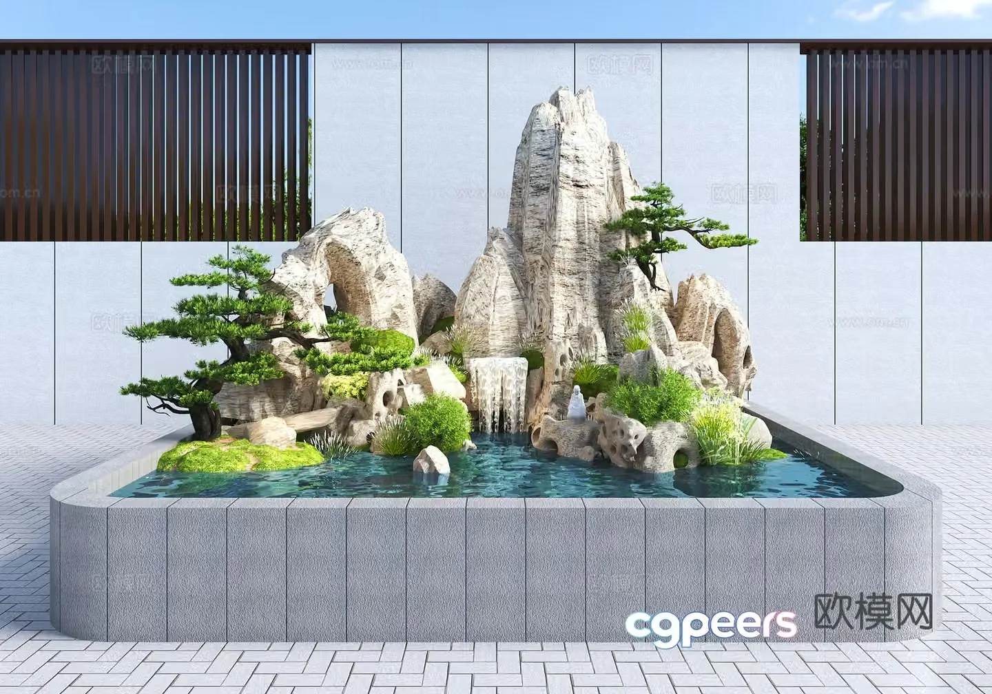 Modern rockery waterscape courtyard rockery landscape pine pool rockery landscape rockery 3d model