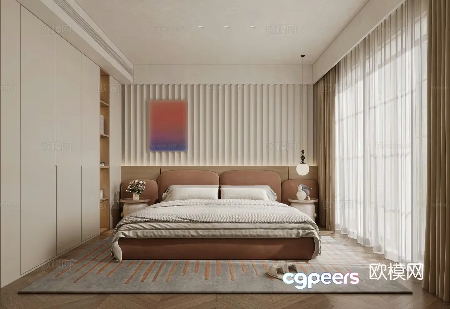 Modern creamy bedroom 3d model