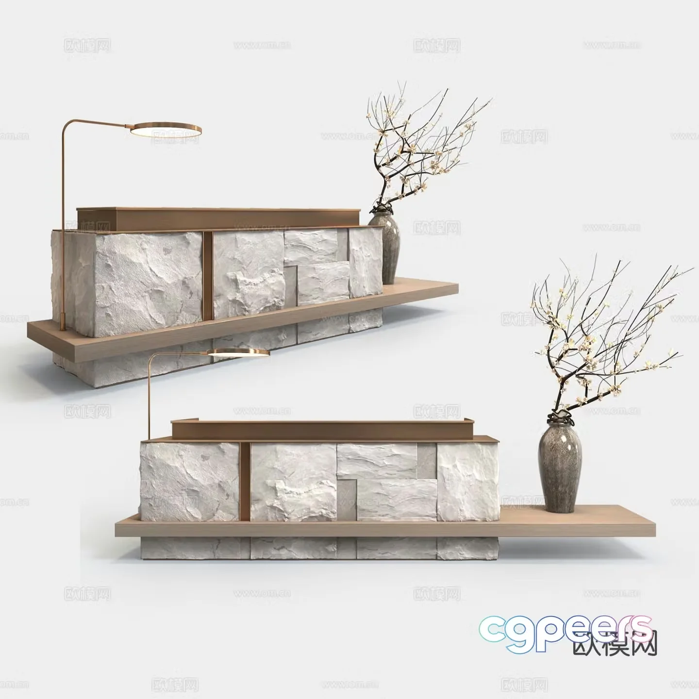 Japanese style front desk reception desk service desk 3d model