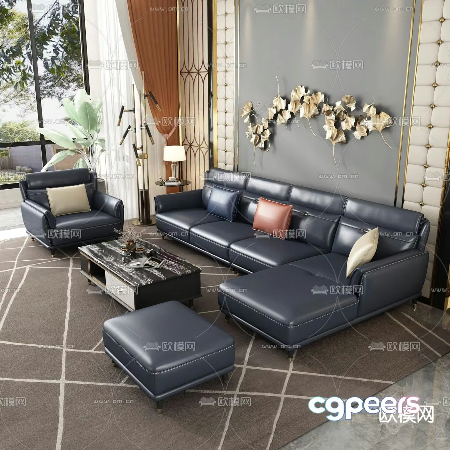 Modern leather sofa sofa set 3d model