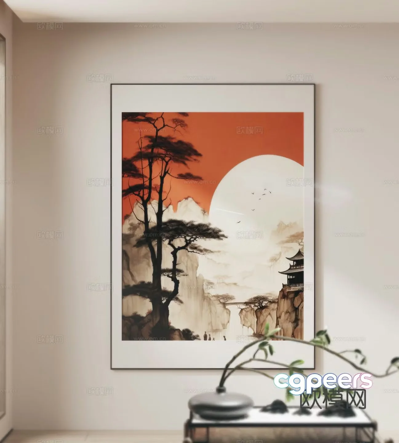 New Chinese style decorative painting landscape painting hanging painting 3D model