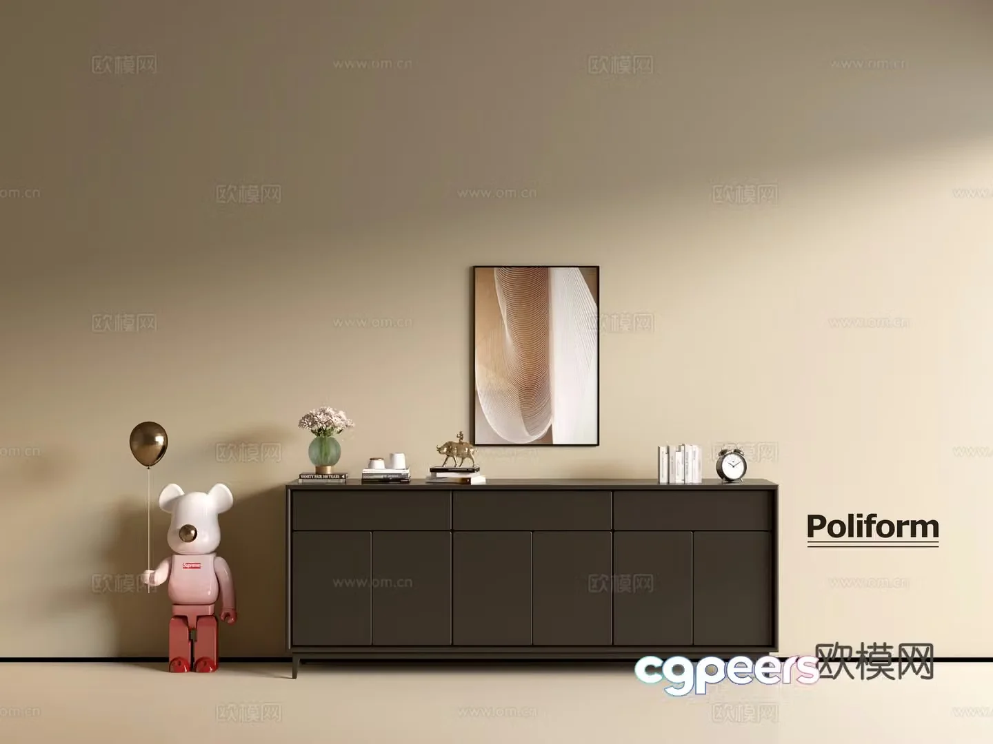 Modern black cabinet ins wind side cabinet chest cabinet low cabinet whole cabinet dining side cabinet balcony cabinet 3d model