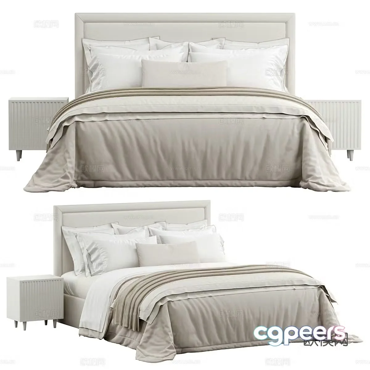 American simple fabric double bed 3D model