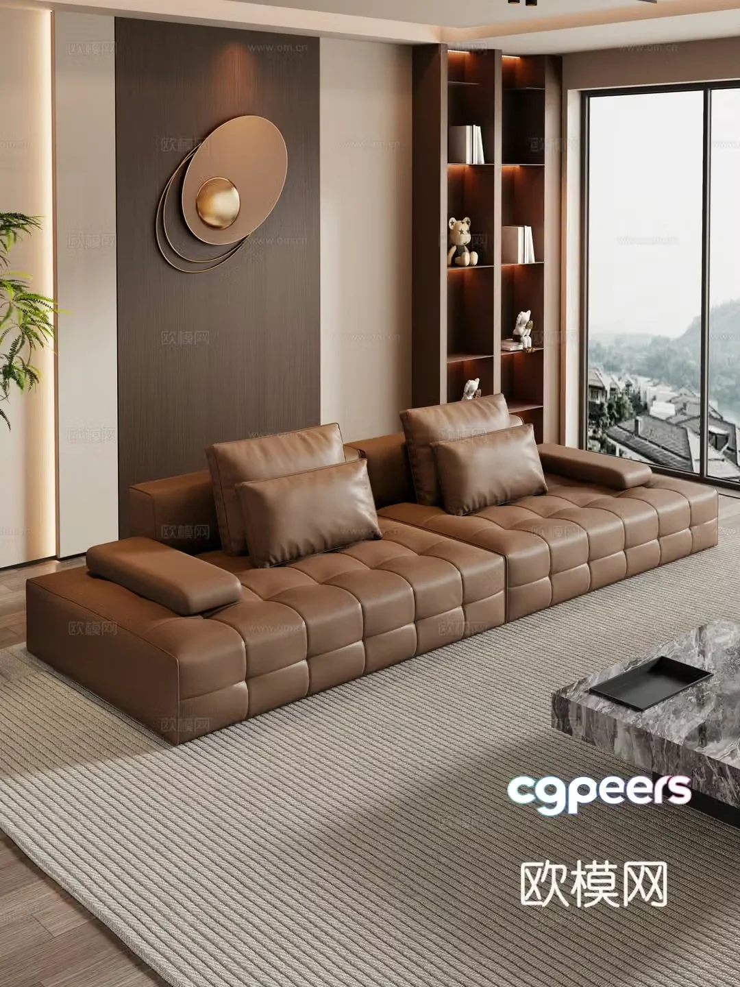 Italian simple home living room sofa coffee table combination leather sofa tofu block sofa 3D model