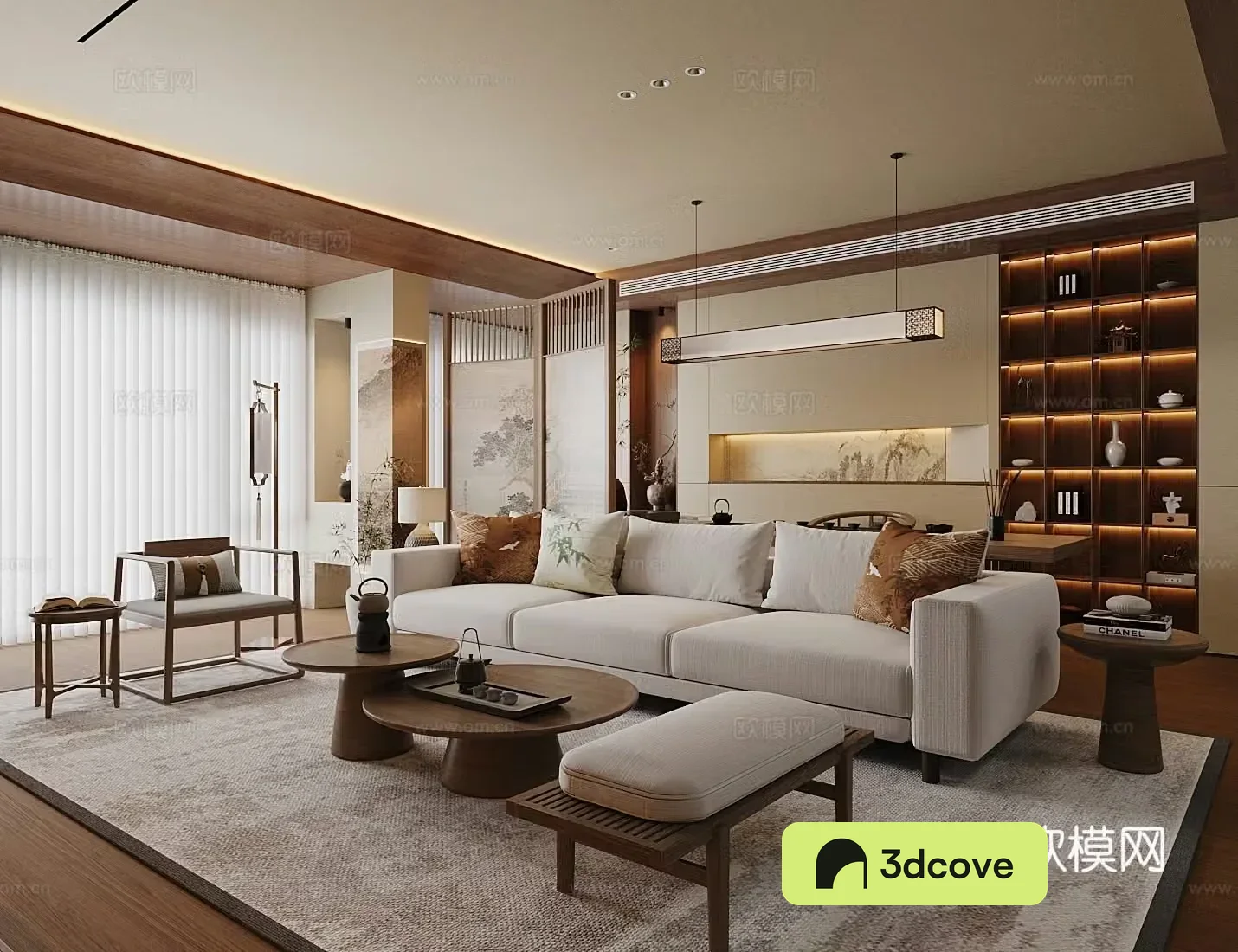New Chinese-style home living room large living room horizontal living room design sofa coffee table combination
