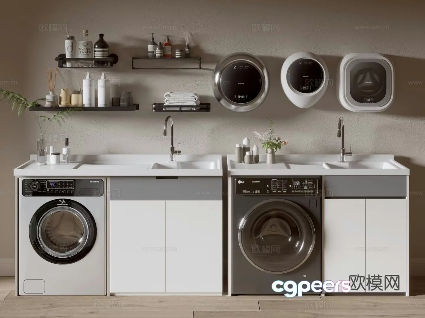 Modern minimalist wind cabinet whole cabinet washing machine cabinet small washing machine balcony cabinet storage cabinet 3D model