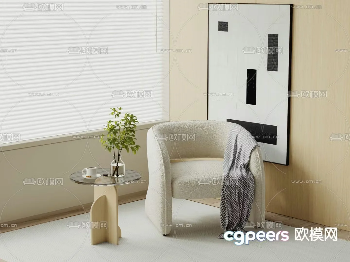 Cream style chair leisure chair 3d model
