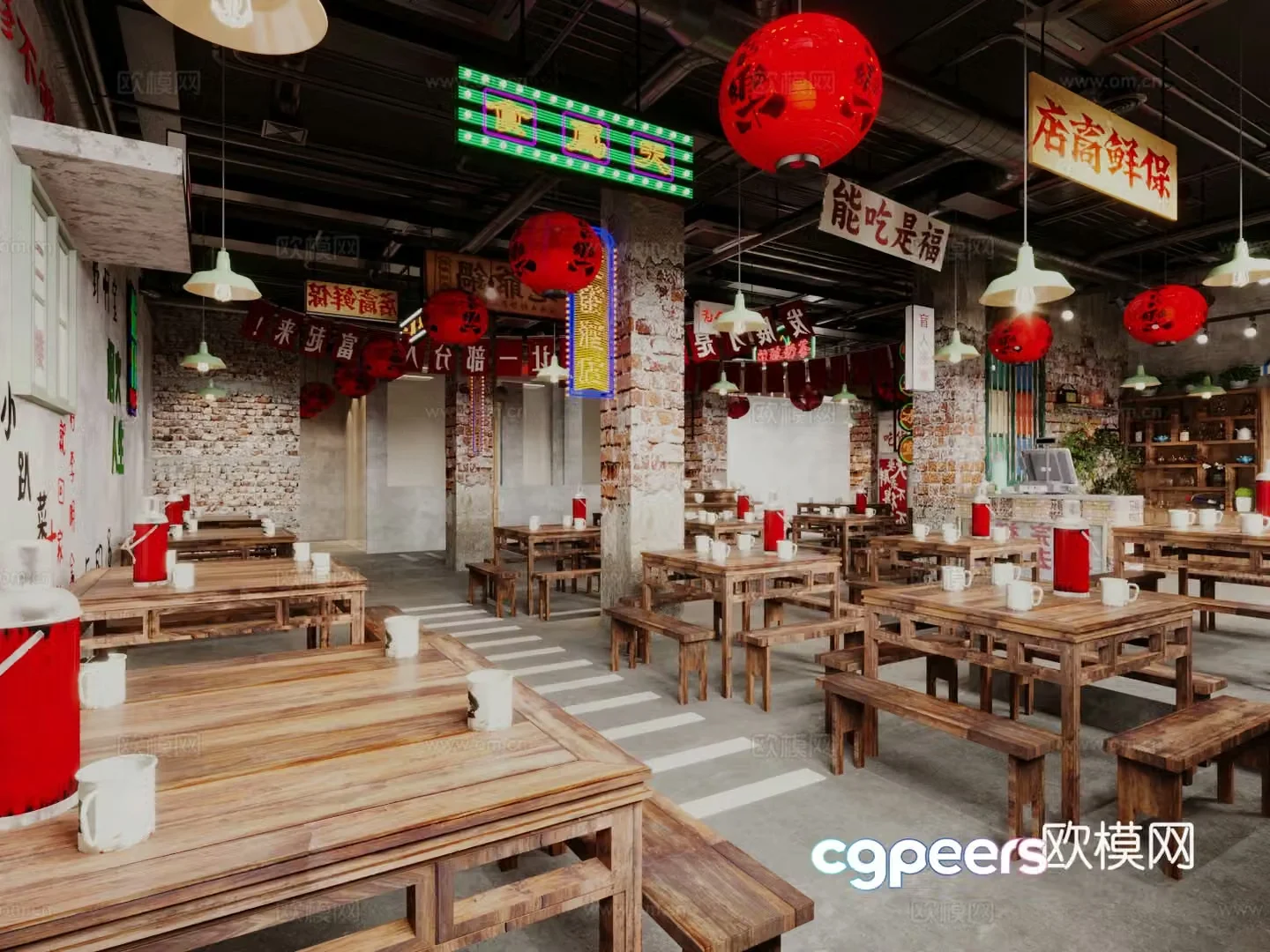 Industrial style hot pot restaurant barbecue restaurant 3d model
