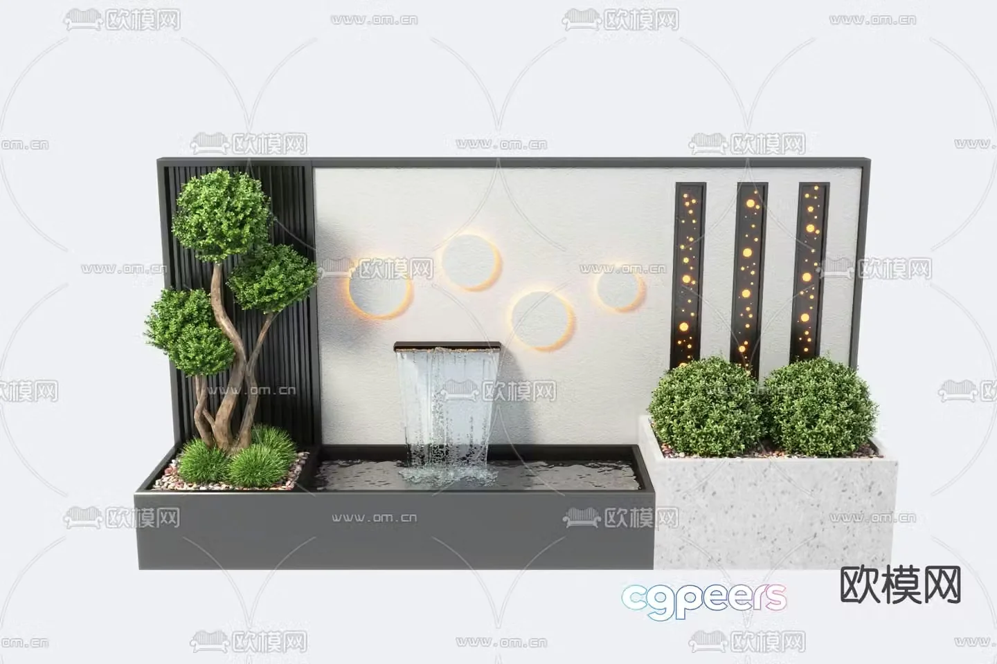 Modern water feature wall fountain pool sketch 3d model
