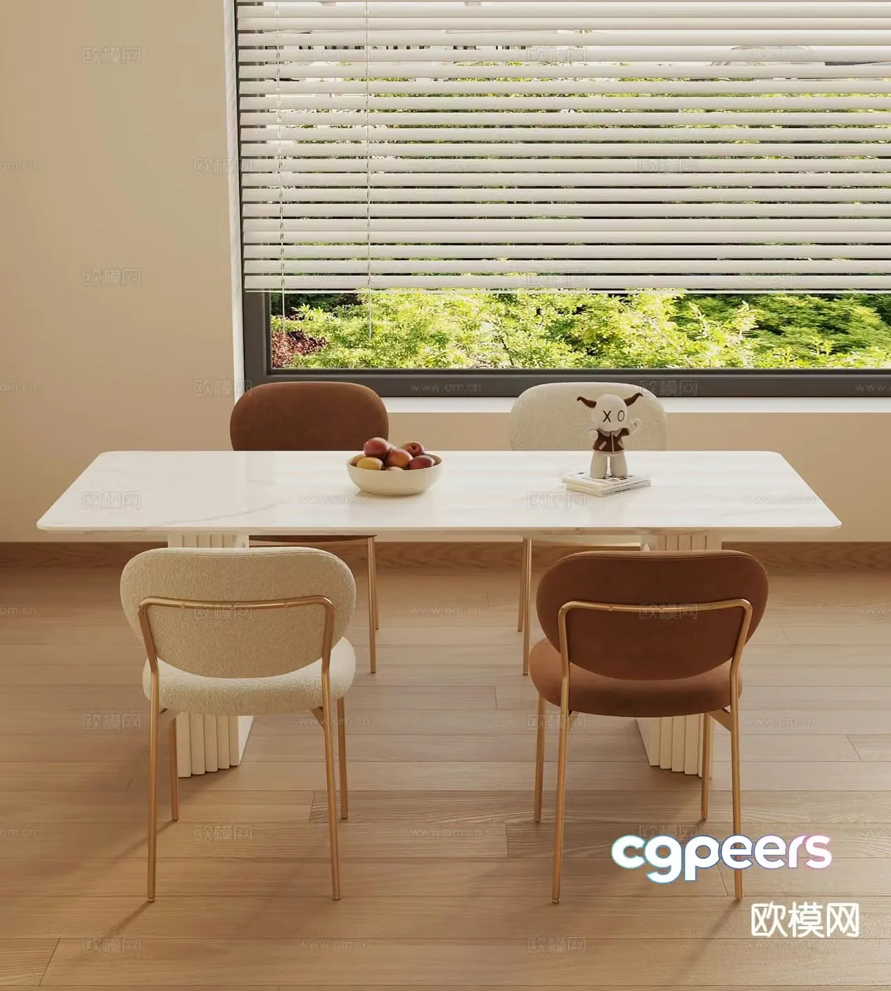 Cream style dining table and chairs 3d model
