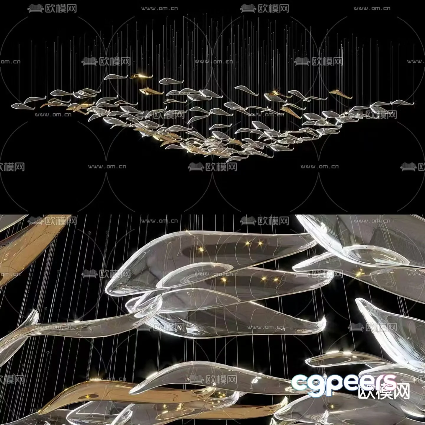 Fish chandelier crystal lamp decorative lamp 3d model