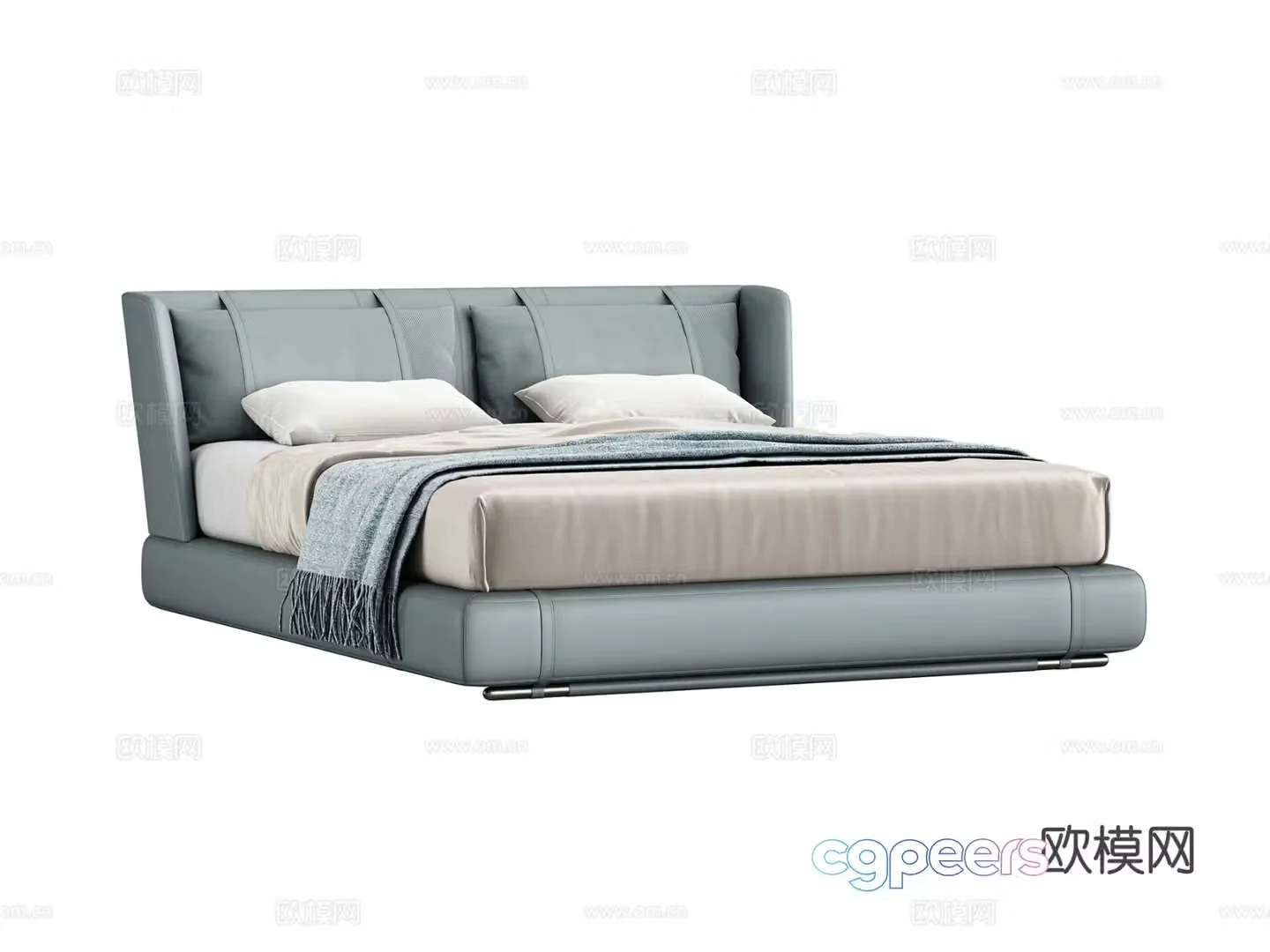 Light luxury leather double bed 3D model