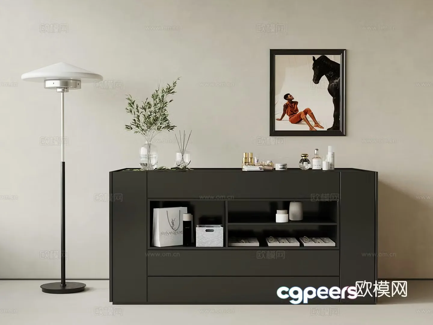 014 Jewelry Cabinet Modern Jewelry Cabinet Floor Lamp Decorative Painting 3D Model