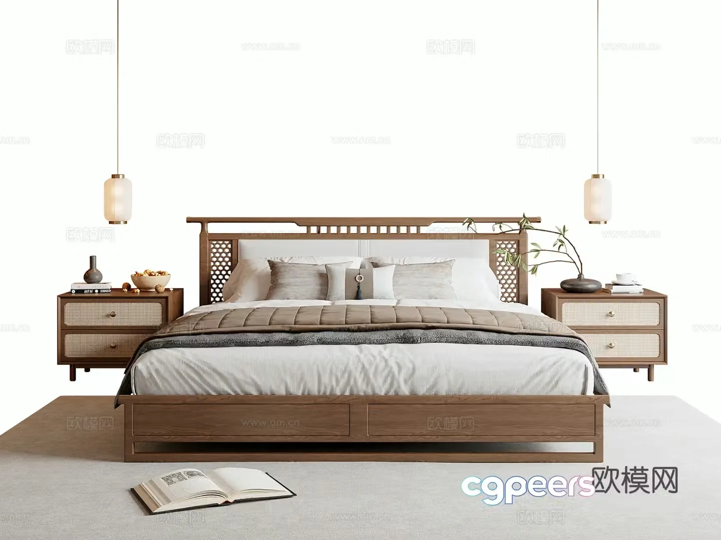 New Chinese Song style double bed 3D model