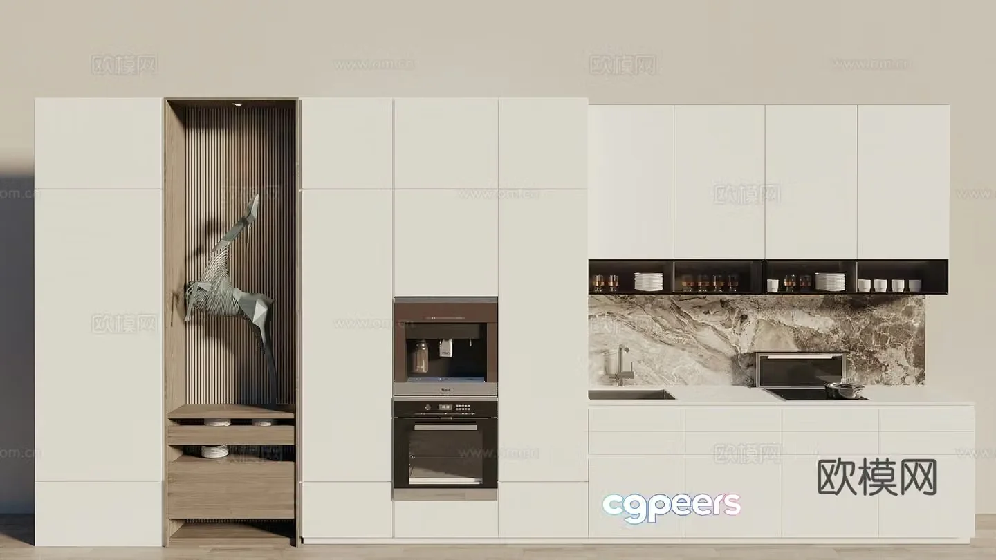 Modern cream-style sideboard wine cabinet sideboard meal preparation apartment cabinet 3D model