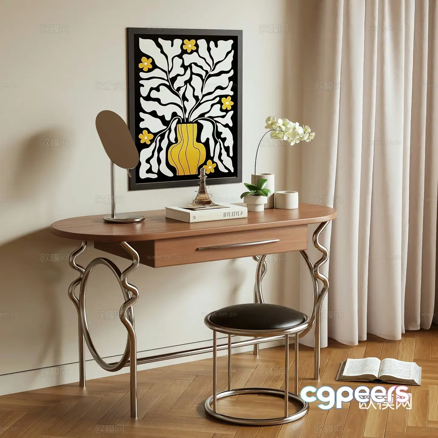 Log style dressing table 3d model