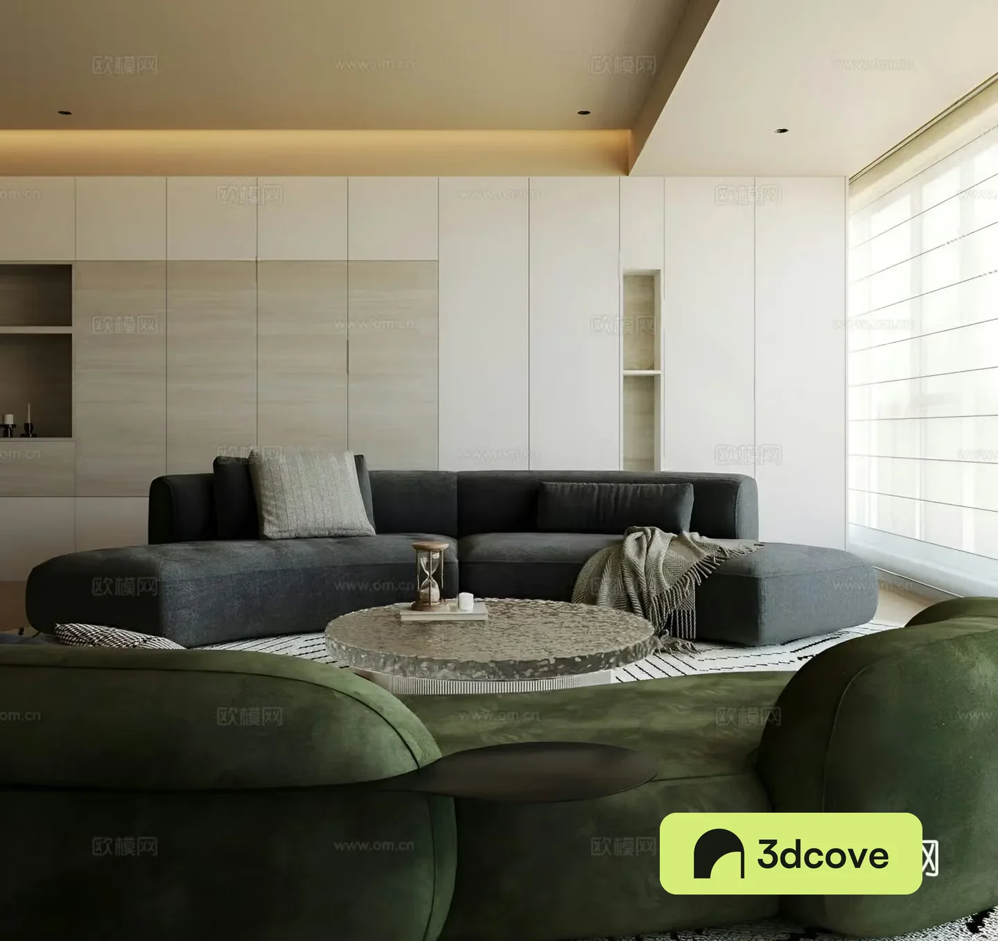 Modern Wasabi Home Living Room Living Room without Lights Big Horizontal Hall High-end Sense Quiet 3D Model
