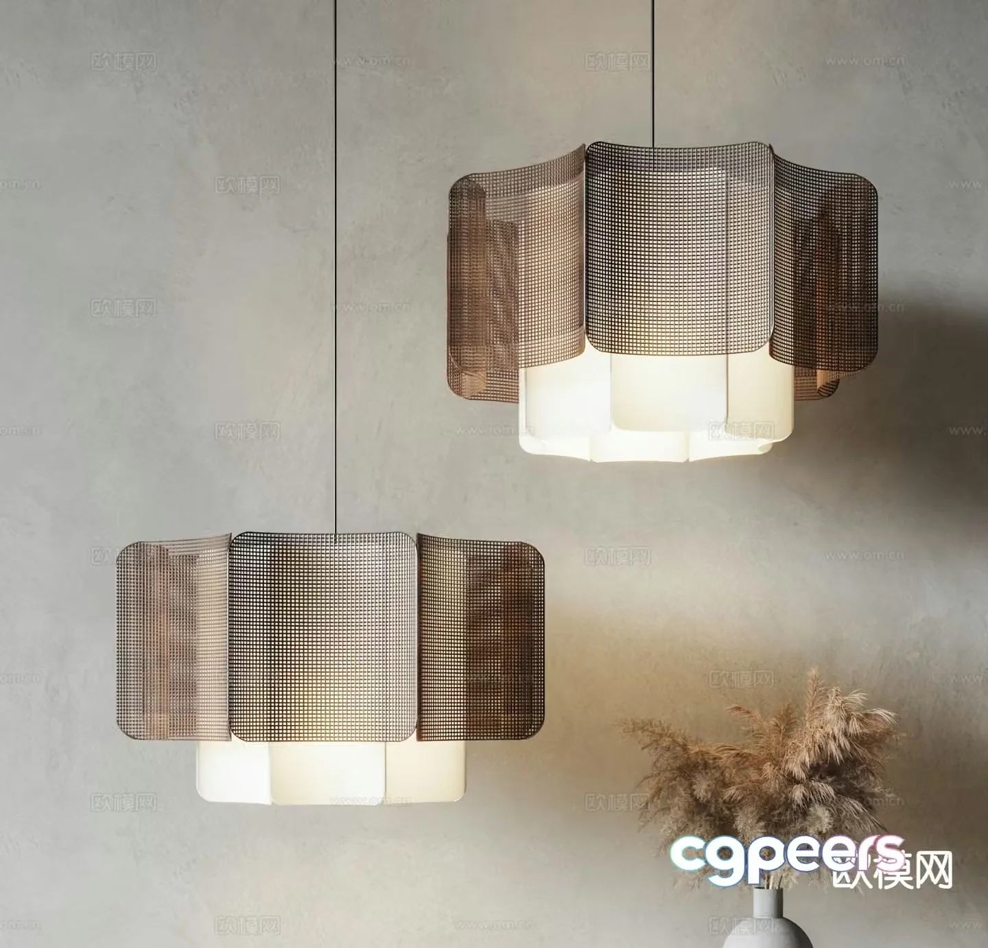 Wabi-sabi chandelier bamboo chandelier 3d model