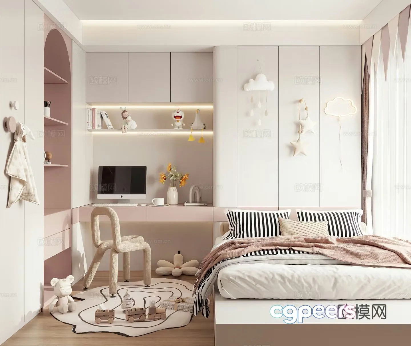 Modern children’s tatami bedroom daughter’s room princess room multi-functional room 3D model