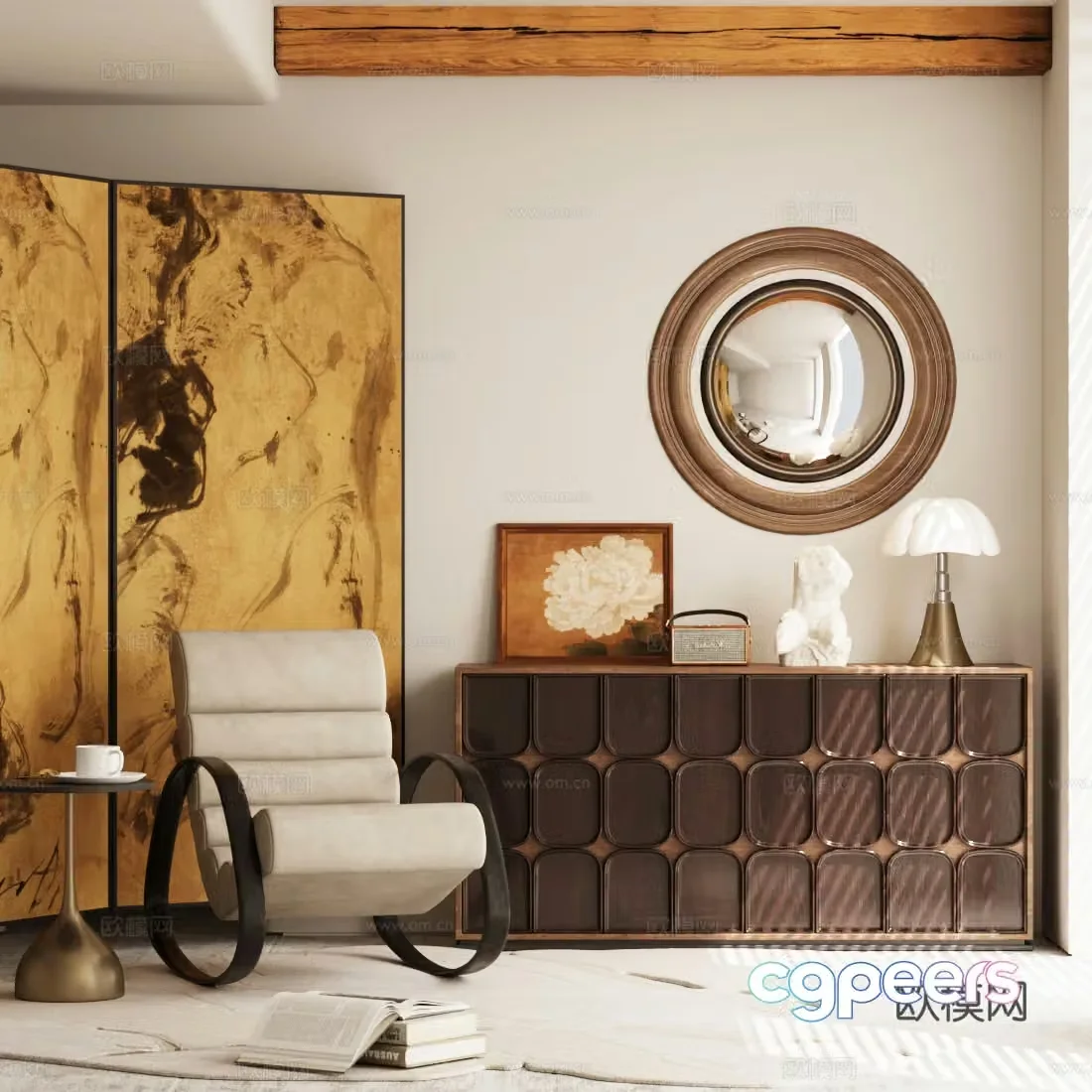 Middle-aged leisure chair retro style rocking chair medieval style chest cabinet side cabinet medieval style porch cabinet decorative cabinet 3D model