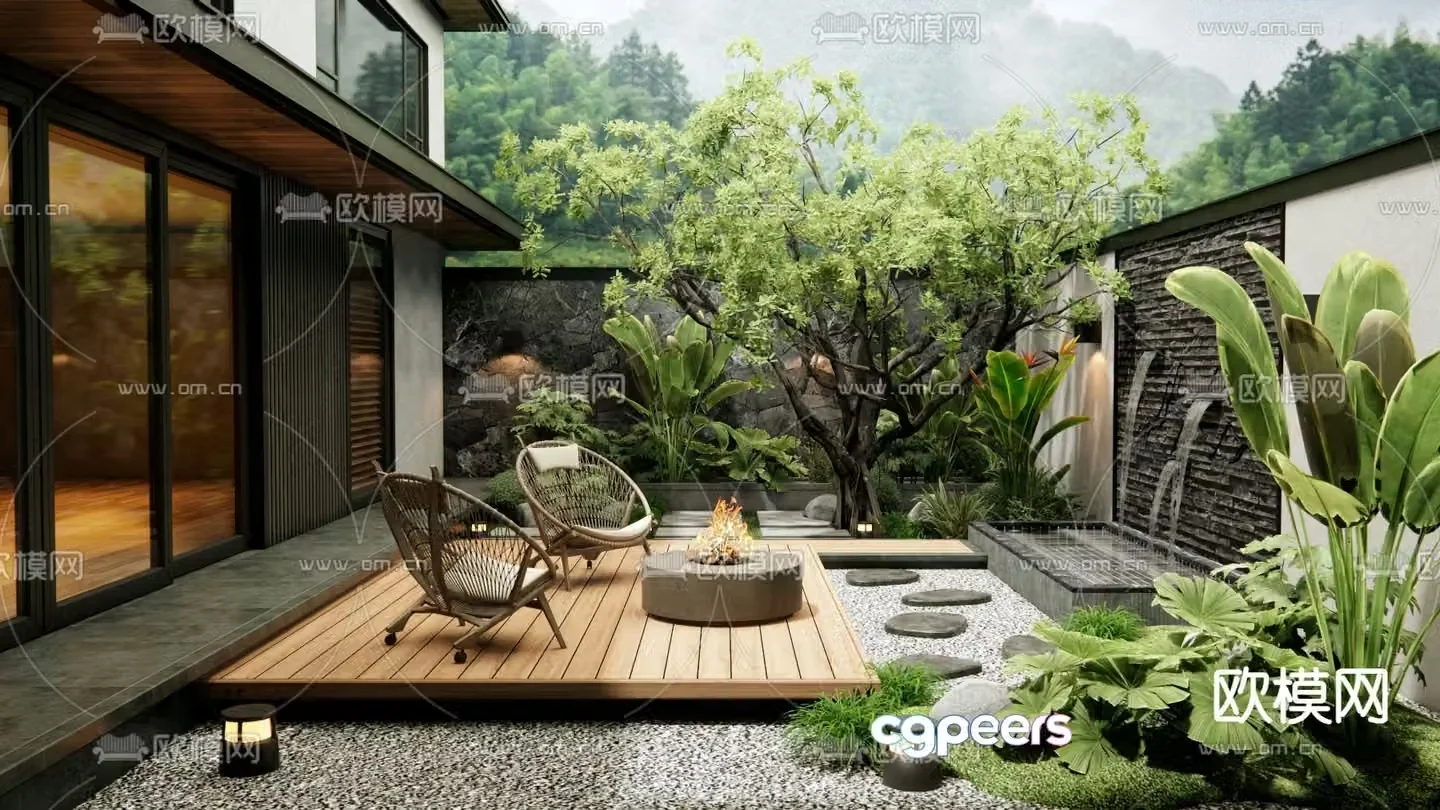 Villa courtyard garden courtyard landscape 3d model