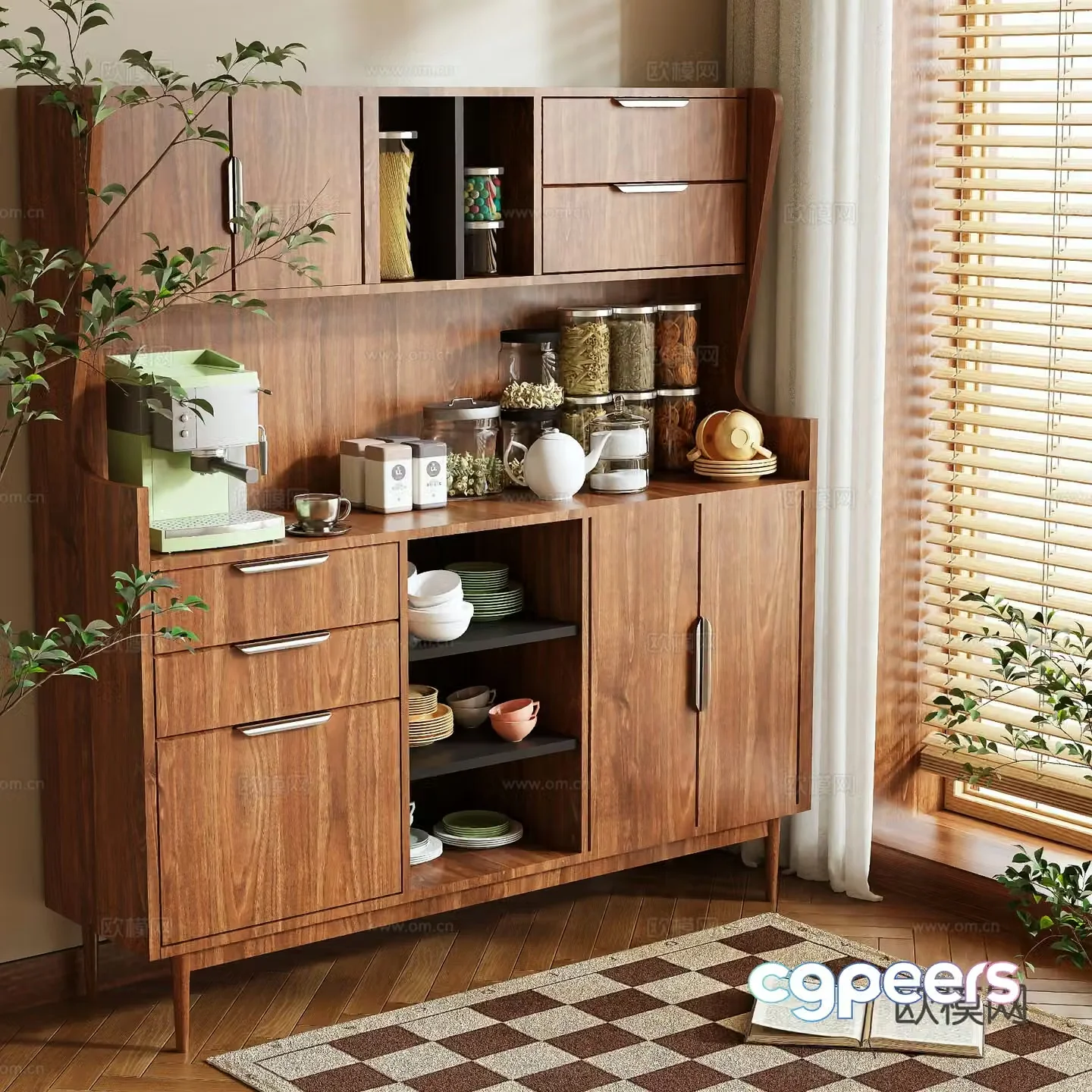 3D model of log style sideboard