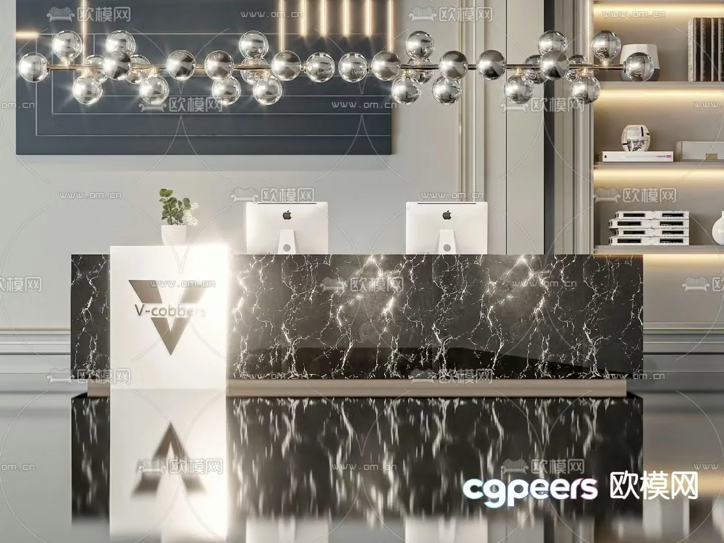 Front desk reception desk 3d model
