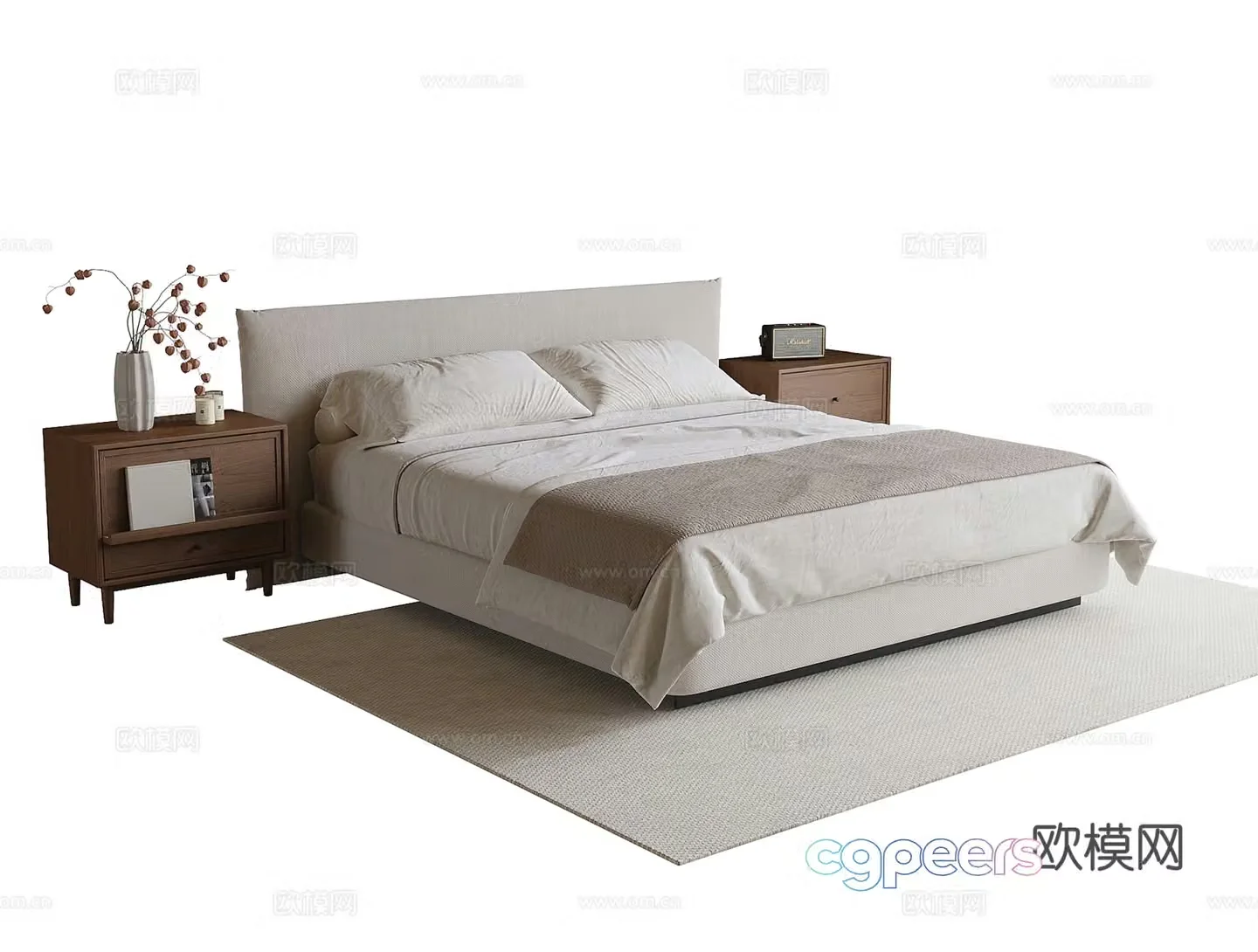 Modern double bed nightstand 3d model