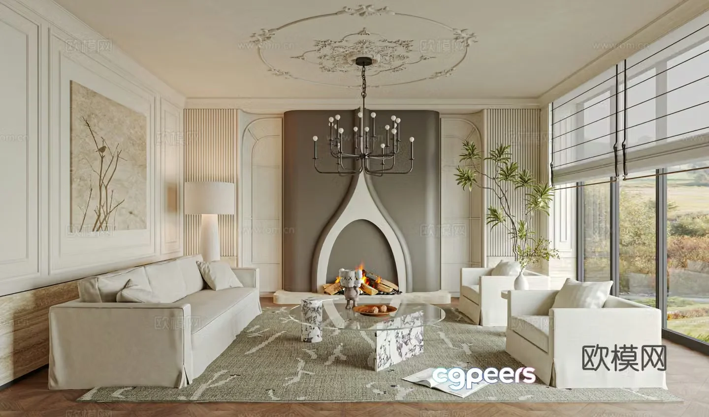 French living room sofa single chair coffee table 3d model