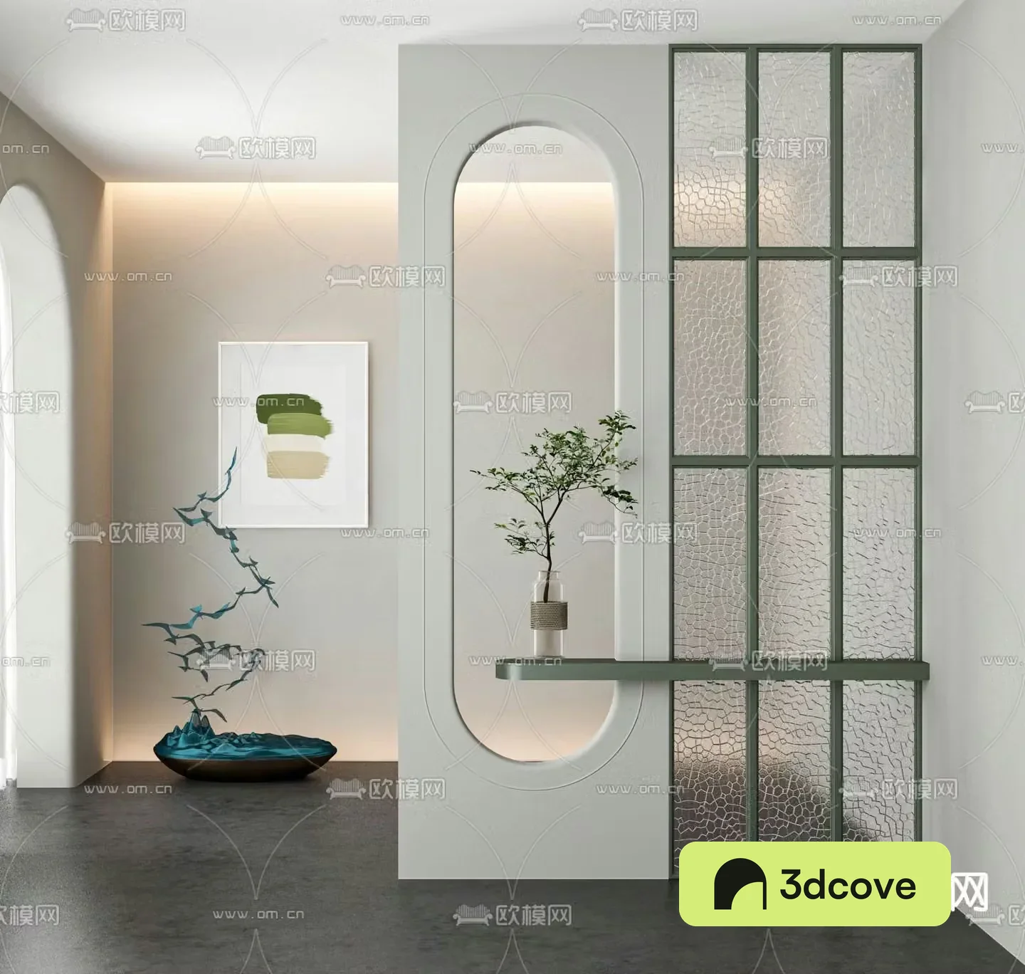 Wabi-sabi style entrance partition glass partition